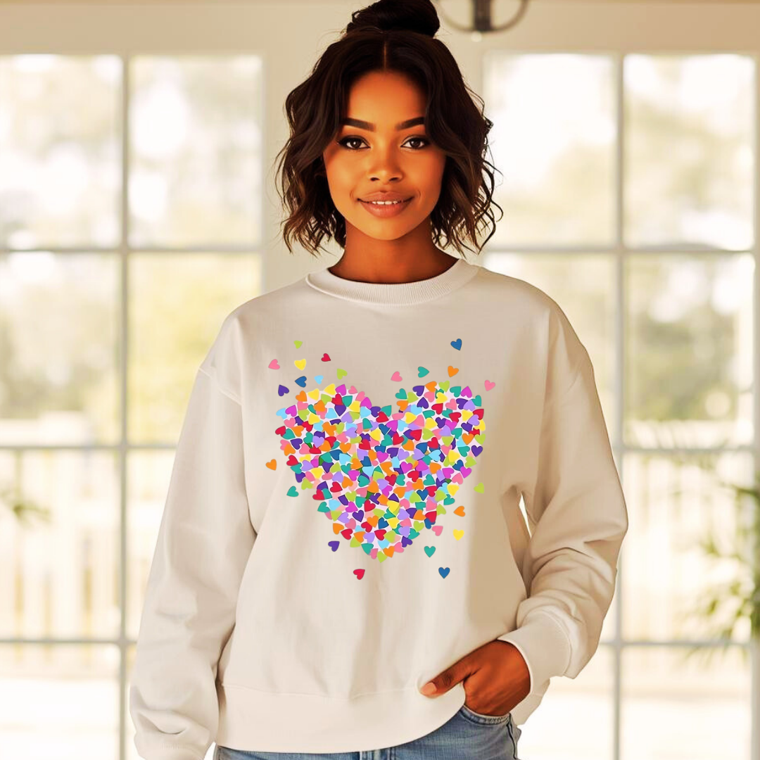Confetti Hearts | Ladies Crewneck Sweatshirt | Organic Cotton Blend