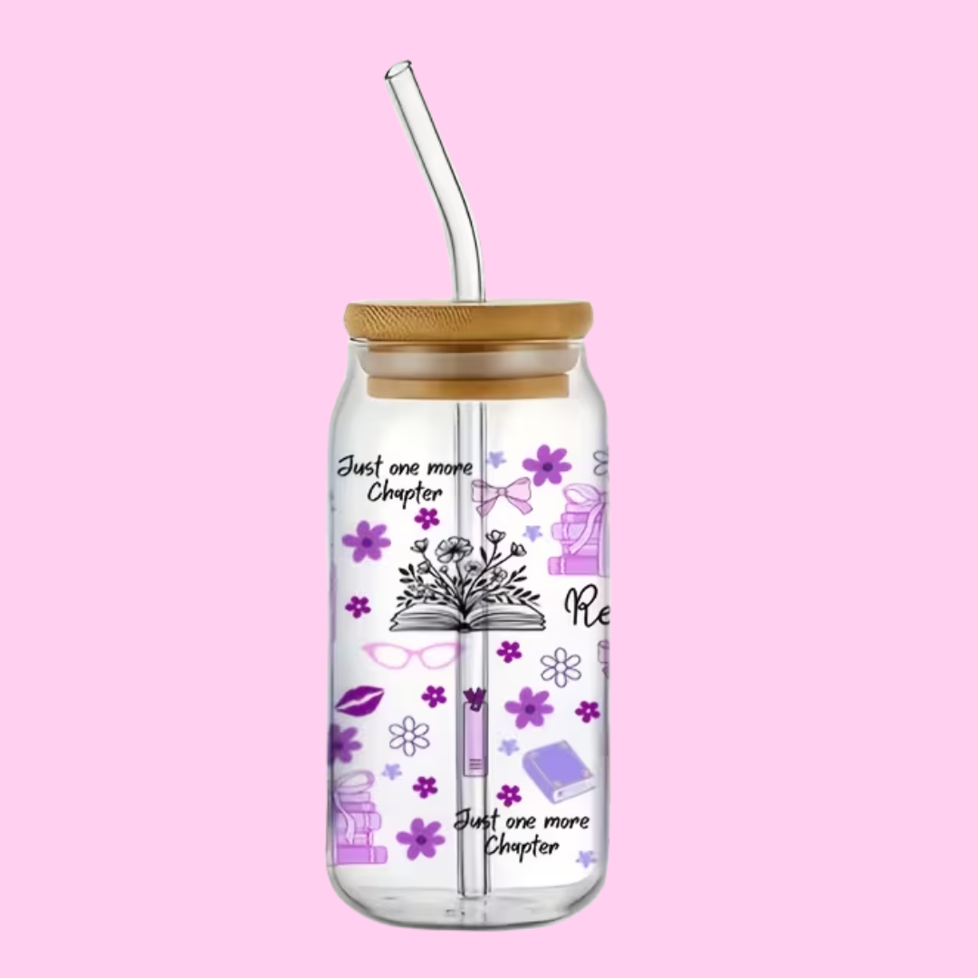 Bookish Cutie 16oz Libbey Glass Tumbler | Cute Book Lover Iced Cup
