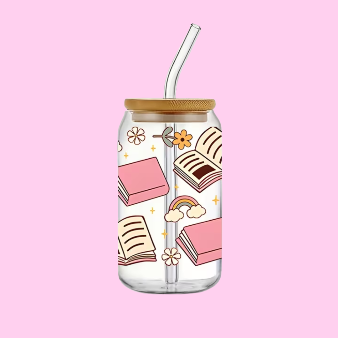 Bookworm 16oz Libbey Glass Tumbler | Cozy Book Lover Iced Drink Cup