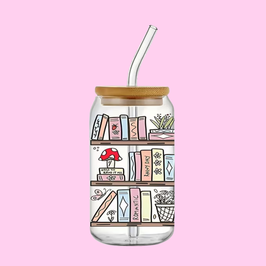 Book Shelf Collector 16oz Libbey Glass Tumbler | Cozy Book Lover Cup