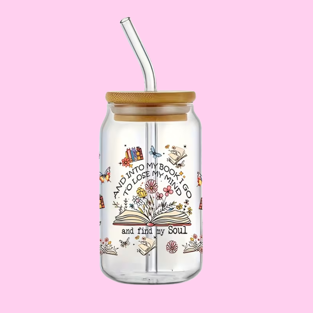 Cute Chapters 16oz Libbey Glass Tumbler | Cozy Book Lover Iced Cup