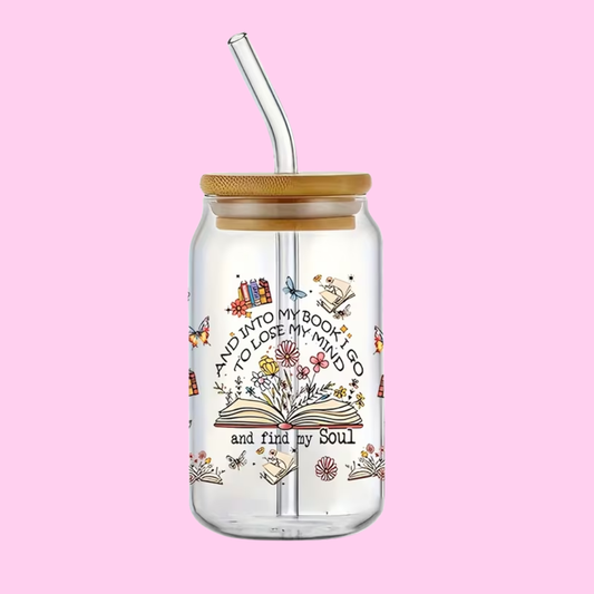 Cute Chapters 16oz Libbey Glass Tumbler | Cozy Book Lover Iced Cup