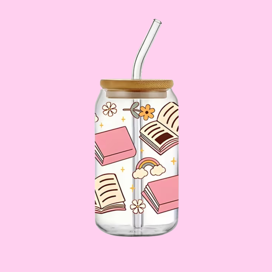 Bookworm 16oz Libbey Glass Tumbler | Cozy Book Lover Iced Drink Cup