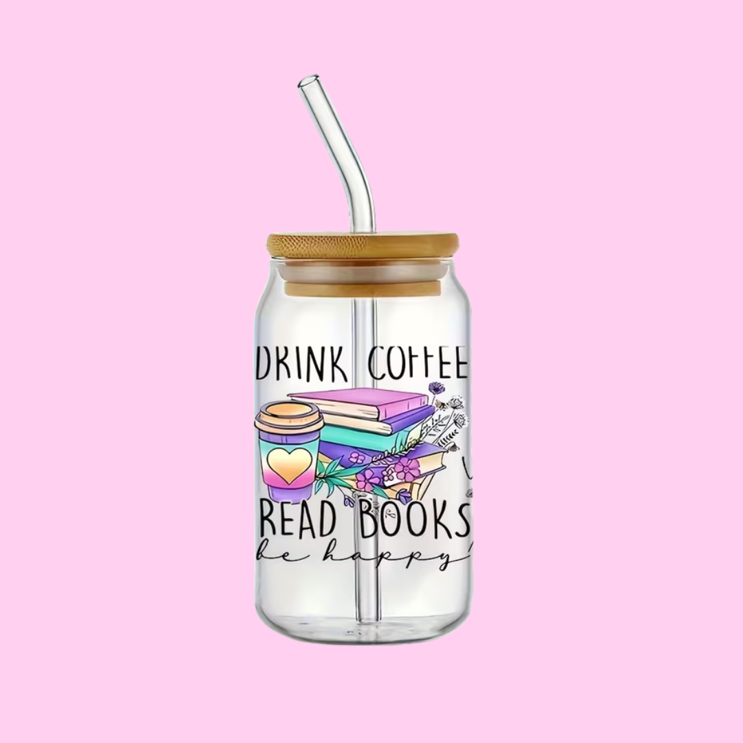 Coffee and Books 16oz Libbey Glass Tumbler | Cozy Book Lover Iced Cup