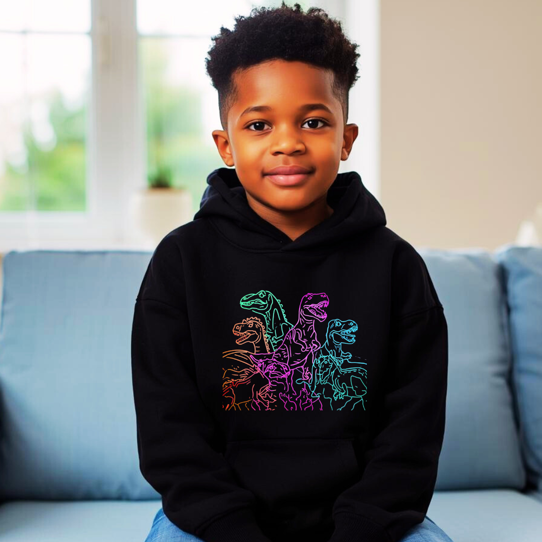 Neon Dinosaurs Kids Hoodie | Boys Dino Hoodie | The Maliboo Club Kids