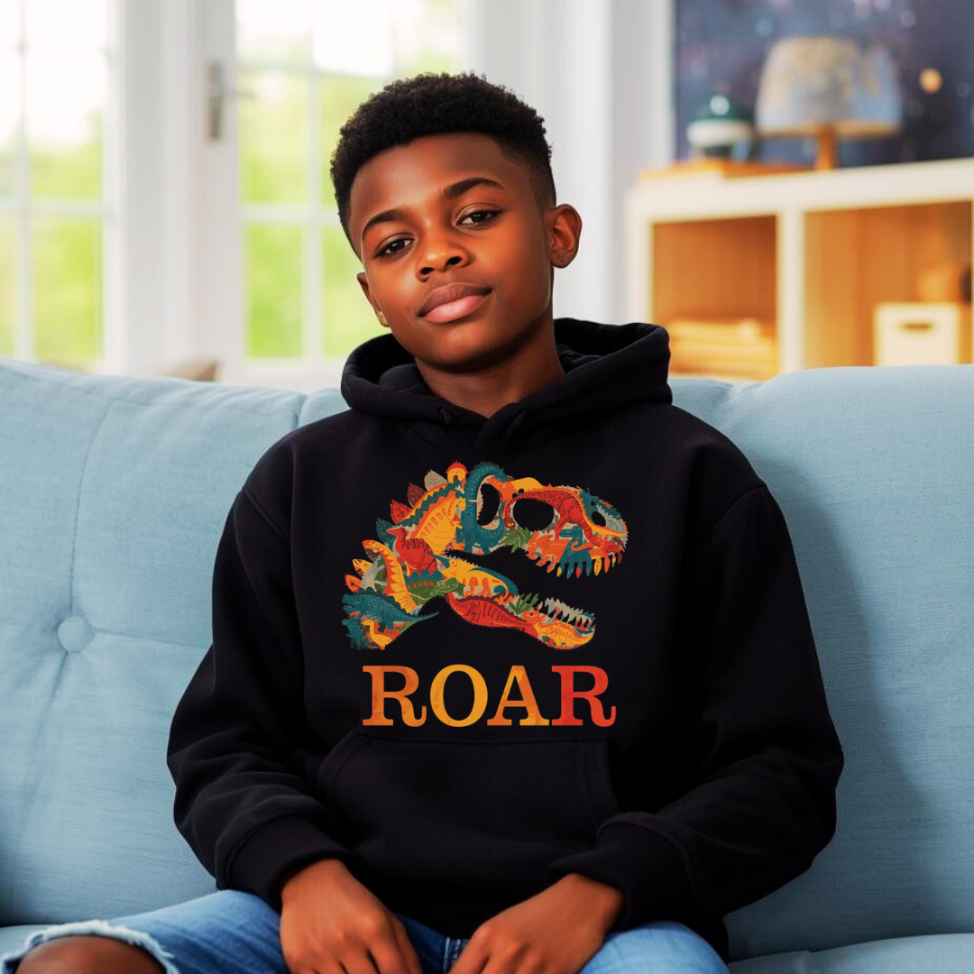 T-Rex Roar Kids Hoodie | Boys Dinosaur Hoodie | The Maliboo Club Kids