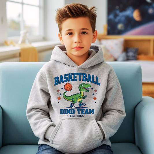 Basketball Dino Team Kids Hoodie | Boys Dino Hoodie | The Maliboo Club Kids