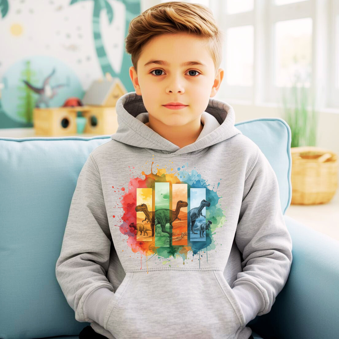 Watercolour Dinosaurs Kids Hoodie | Boys Dino Hoodie | The Maliboo Club Kids