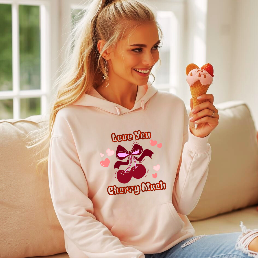 Love You Cherry Much Hoodie | Valentines Day Cotton Mix Hoodie