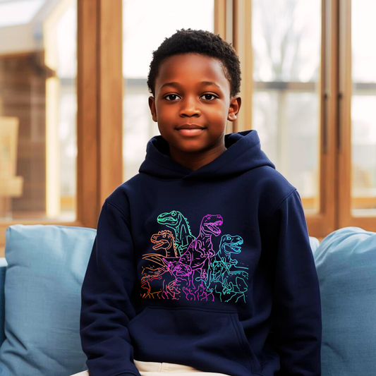 Neon Dinosaurs Kids Hoodie | Boys Dino Hoodie | The Maliboo Club Kids