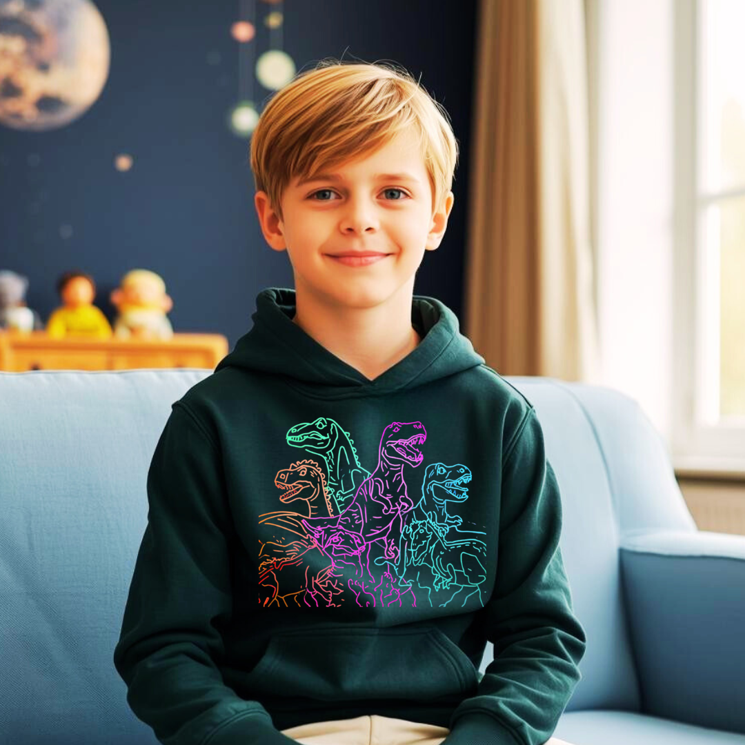 Neon Dinosaurs Kids Hoodie | Boys Dino Hoodie | The Maliboo Club Kids