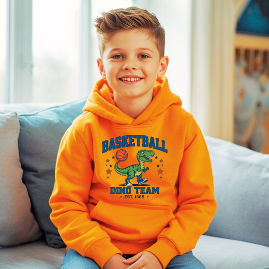 Basketball Dino Team Kids Hoodie | Boys Dino Hoodie | The Maliboo Club Kids