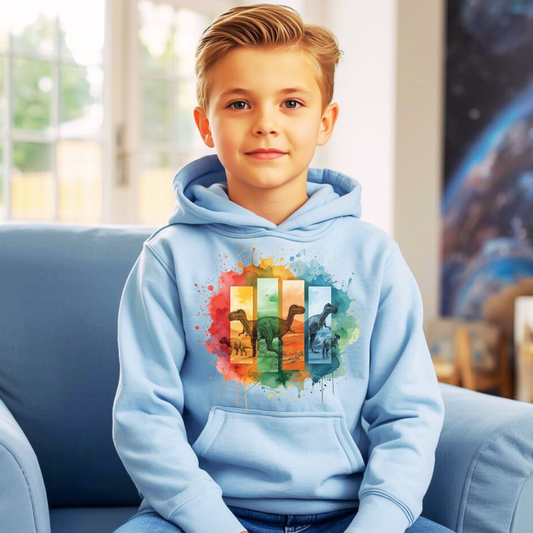 Watercolour Dinosaurs Kids Hoodie | Boys Dino Hoodie | The Maliboo Club Kids