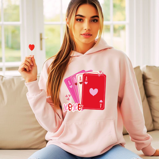 Valentines Ace of Hearts Hoodie | Cotton Mix Pullover Hoodie