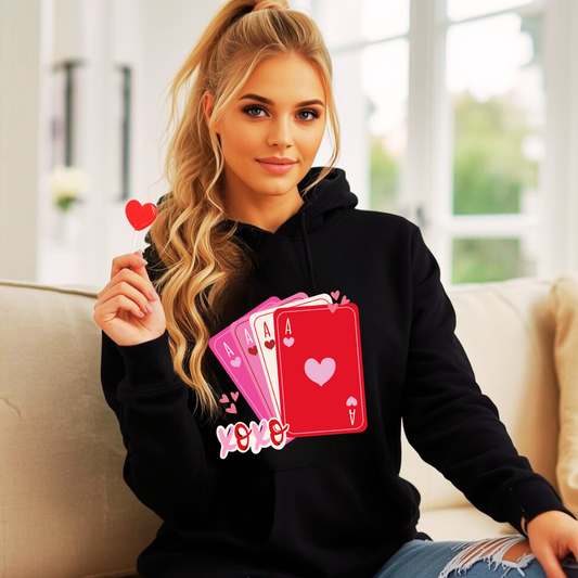 Valentines Ace of Hearts Hoodie | Cotton Mix Pullover Hoodie