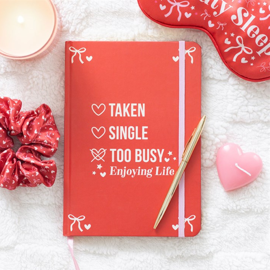 Single, Taken, Busy Notebook | Gold-Edged Aesthetic Journal with Pink Elastic | Maliboo Stationery Gift
