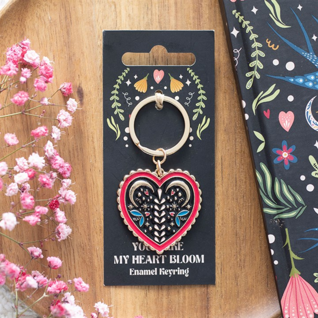 Heart Bloom Keyring | Colourful Folk Heart Enamel Charm Gift