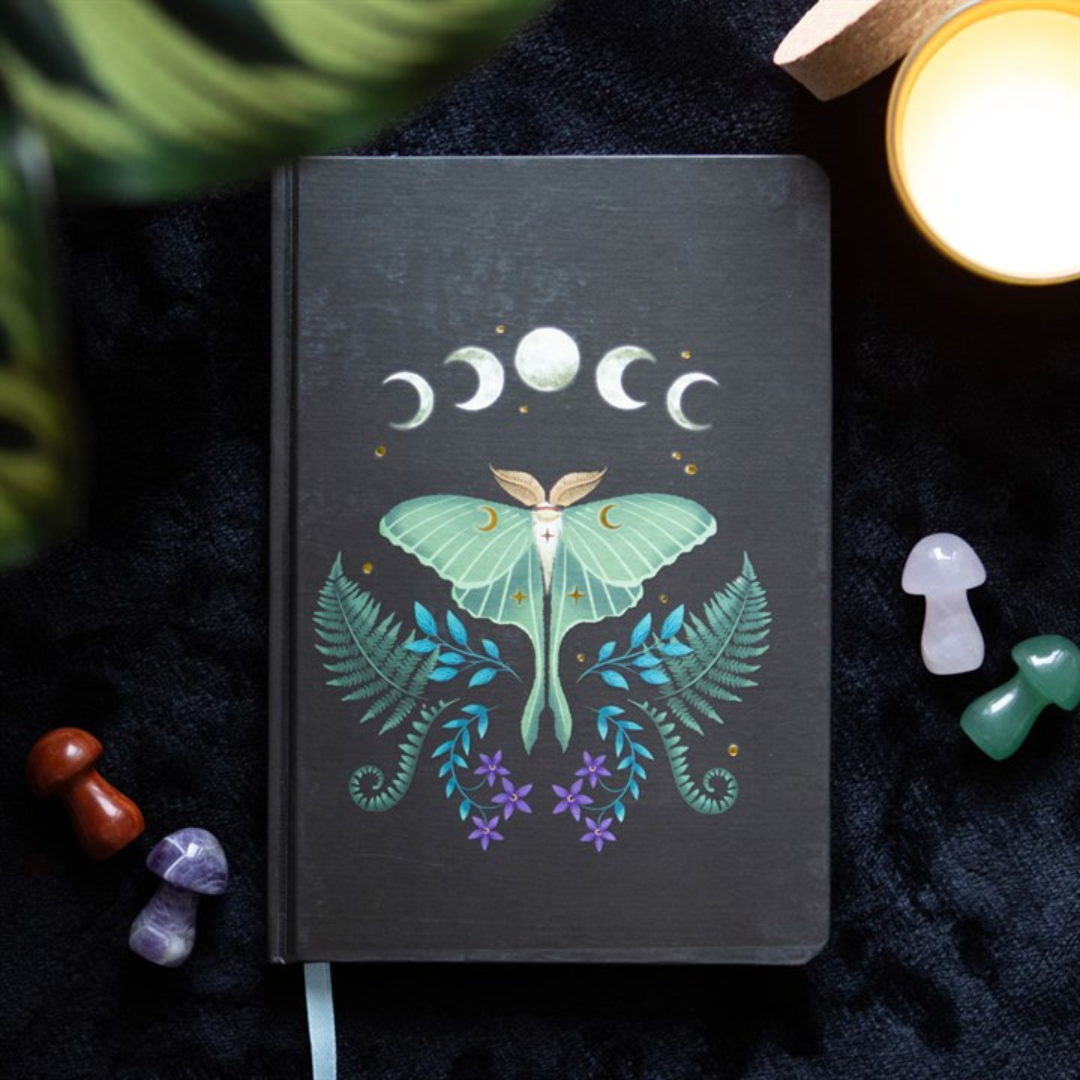 Luna Moth Notebook | A5 Mystical Journal with Gold Foil Edges & Ribbon Marker