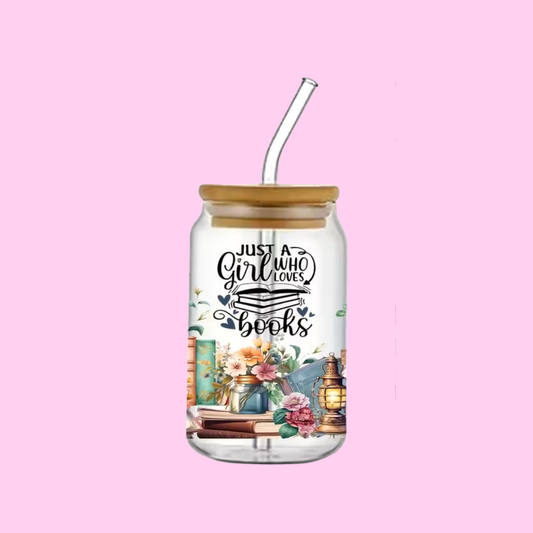 Just A Girl | 16oz Aesthetic Glass Tumbler, Lid & Glass Straw