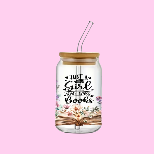 Just A Girl | 16oz Aesthetic Glass Tumbler, Lid & Glass Straw